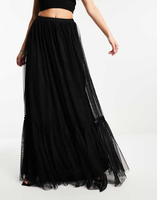 Beauut tulle maxi skirt with hem detail in black | ASOS