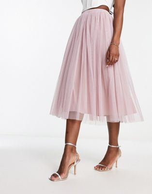 Beauut tulle midi skirt in frosted pink