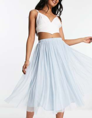 Beauut tulle midi skirt in ice blue