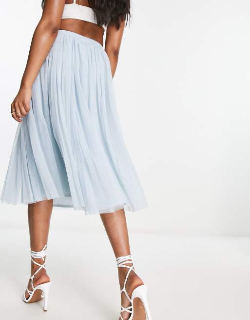 Beauut Petite tulle midi skirt in icy blue