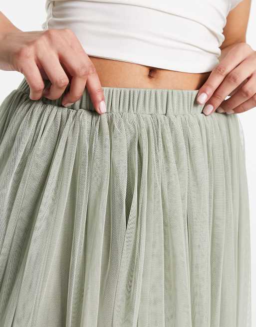 Green pleated tulle outlet midi skirt