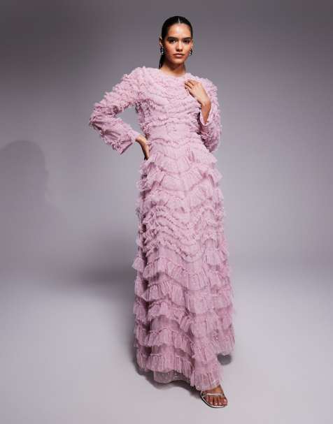 Beauut tulle ruffle detail tiered maxi dress in pink