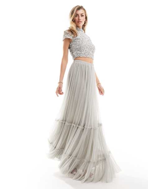 Beauut Bridesmaid tulle maxi skirt in aqua sage