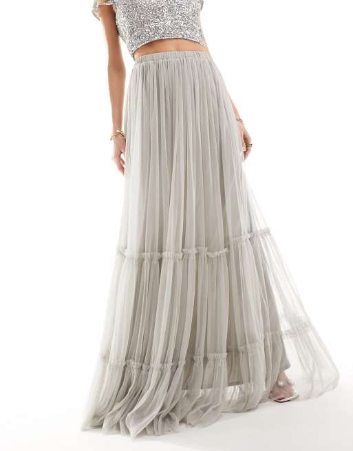 Beauut tulle tiered maxi skirt in grey (part of a set), 2 of 5