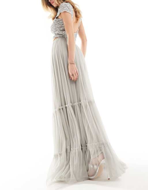 Beauut tulle tiered maxi skirt in grey (part of a set), 3 of 5