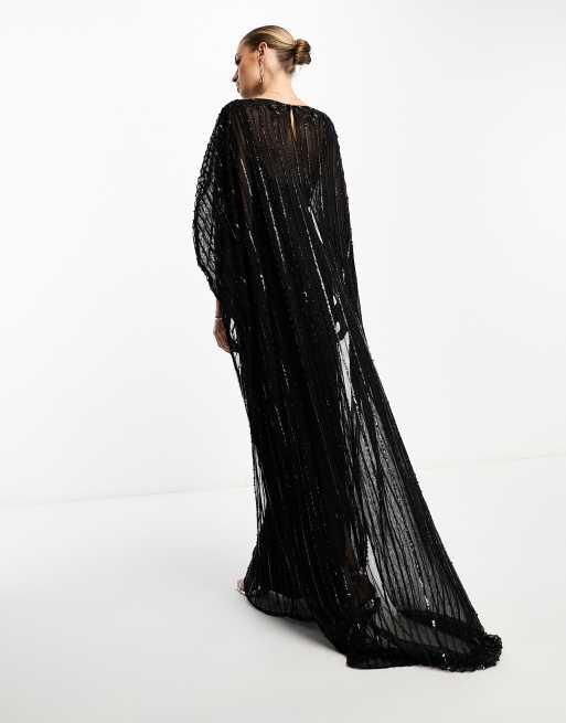 Beauut – Verziertes Maxikleid in Schwarz mit Cape-Detail, 3 von 4