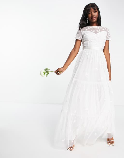Beauut - Vestito da sposa lungo ricamato con gonna in tulle avorio 