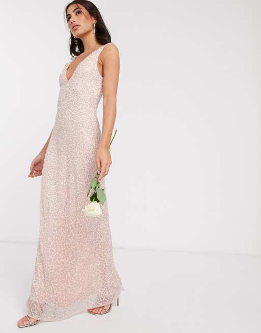 Beauut Vestito lungo da cerimonia color cipria con decorazioni ASOS