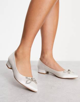 Alexia bridal embellished bow ballet flats in white satin