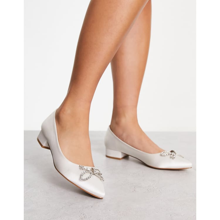 Flat white satin outlet shoes