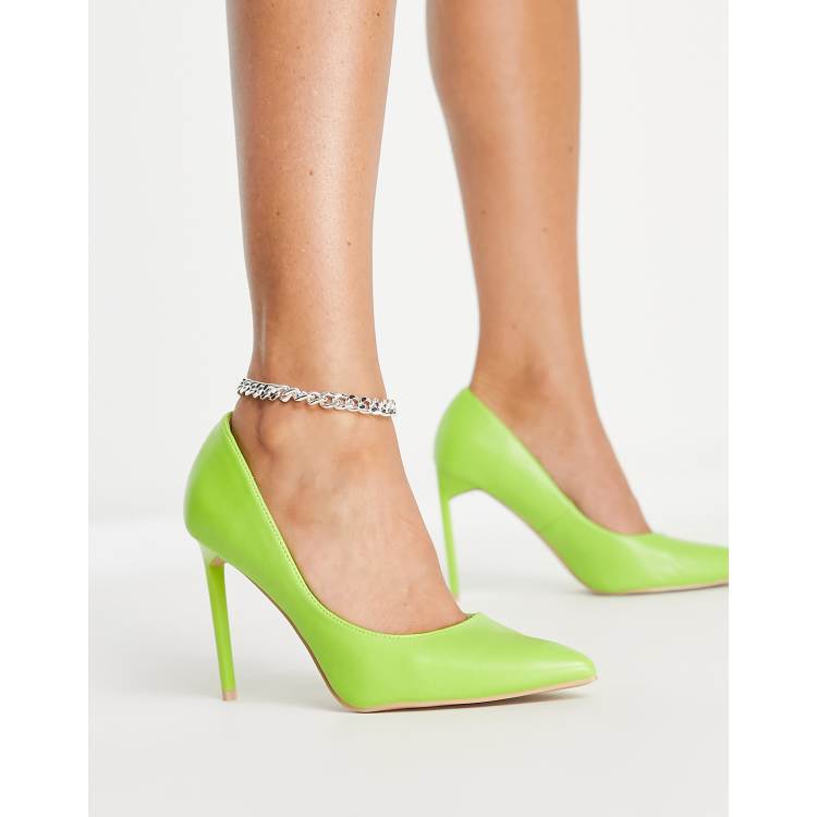 Neon green store pointy toe heels