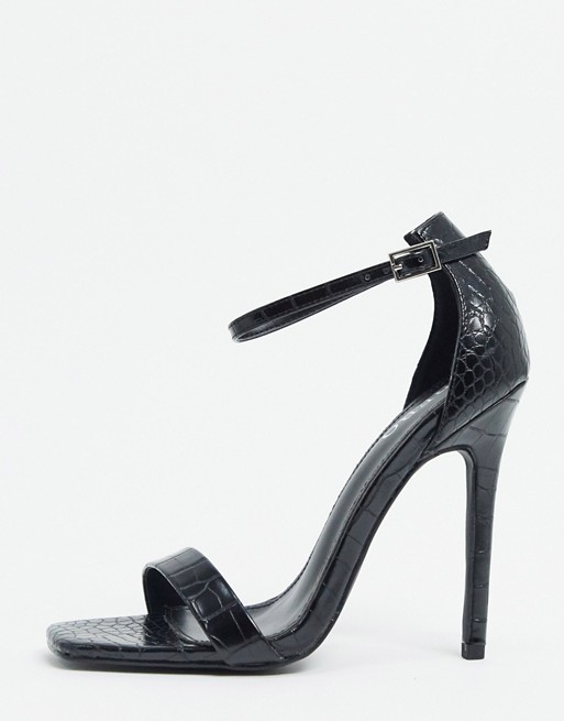 BEBO barely there heeled sandals in black croc