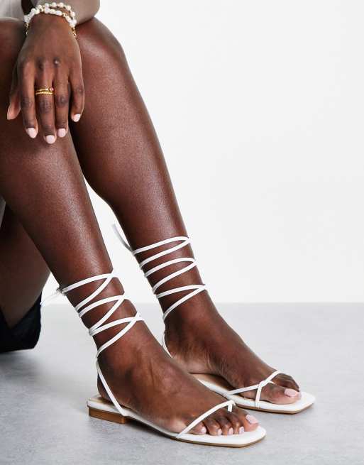 Flat white lace up 2024 sandals