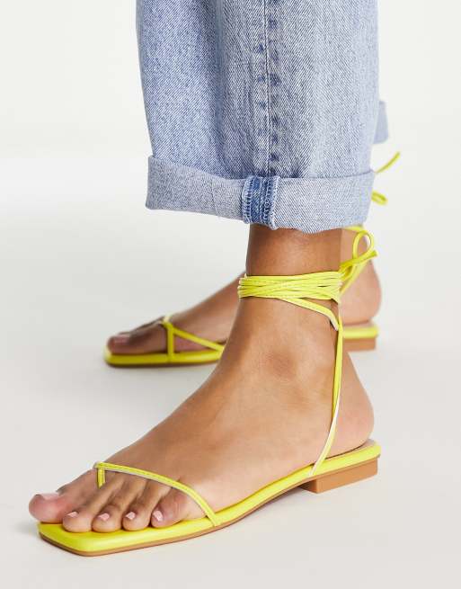 Yellow lace up flat sandals sale