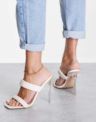 BEBO fluff double strap heeled mules in cream