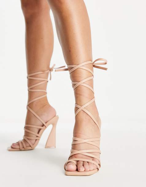 BEBO harperr strappy tie leg heeled sandals in beige with square toe - view 1