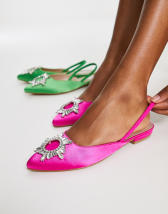 ASOS DESIGN Laura embellished pointed ballet flats in pink satin