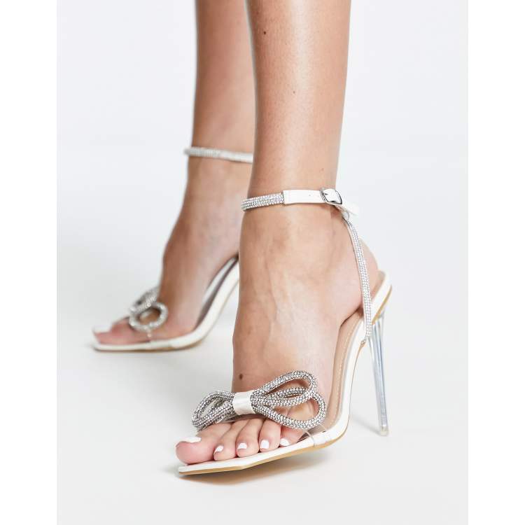 BEBO kyrahh bridal embellished bow heeled sandals in white with square toe