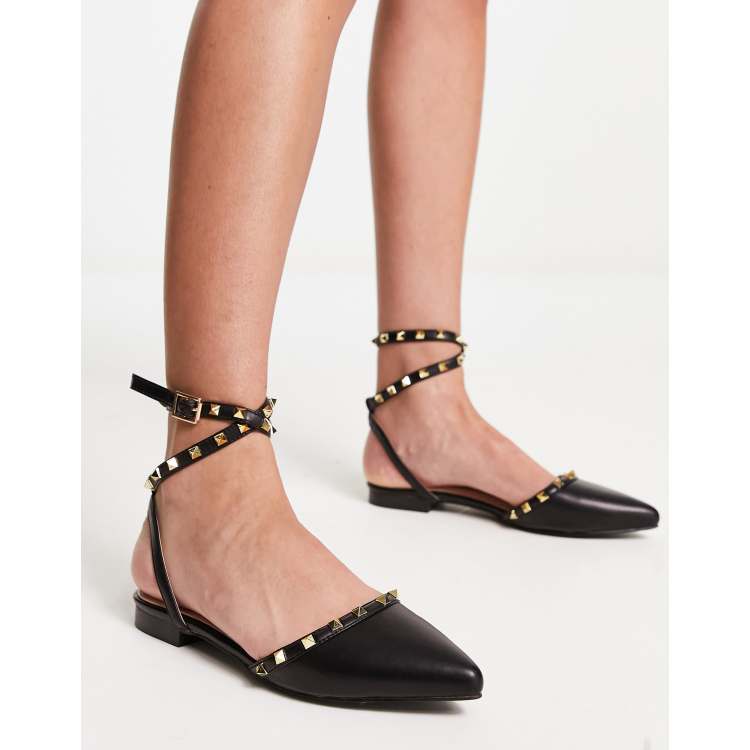 Flat shoes shop wrap around ankle