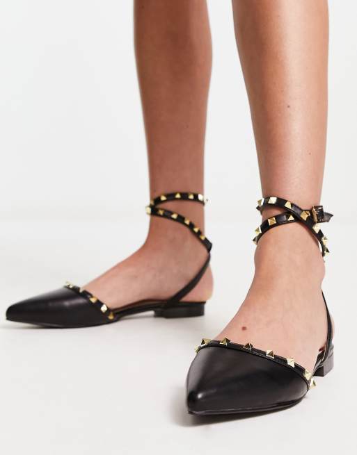 Bebo laurena studded wrap around ankle flat shoes in black ASOS