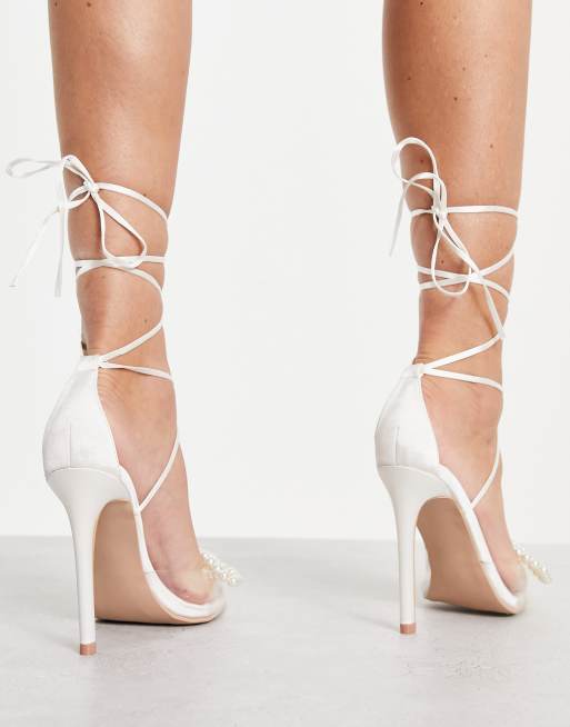 BEBO - Mariya - Chaussures à talon avec partie transparente ornée de perles - Blanc satiné, 4 de 4