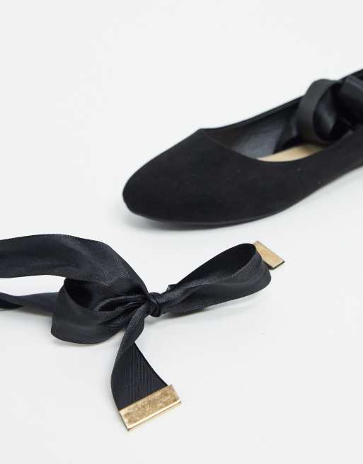 Black ballet flats store with ribbon ties