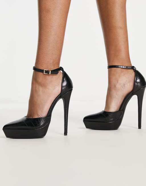 BEBO Ridha pointed platform heeled shoes in black croc | ASOS