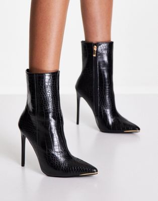 BEBO shima heeled ankle boot in black croc | ASOS