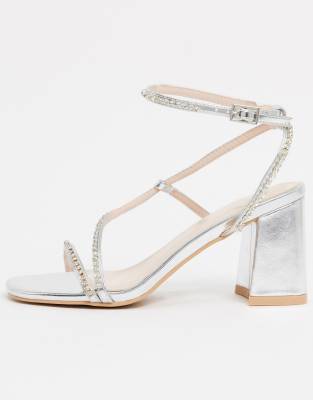 silver strappy block heels