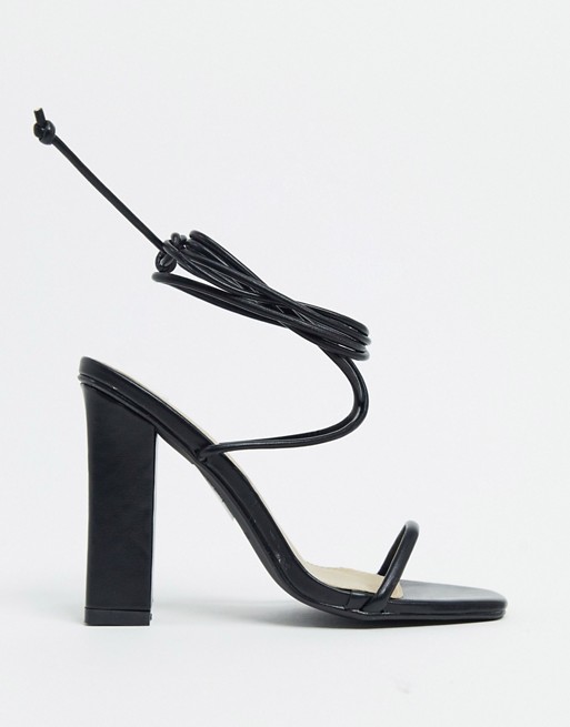 BEBO tie leg barely there heeled sandals in black