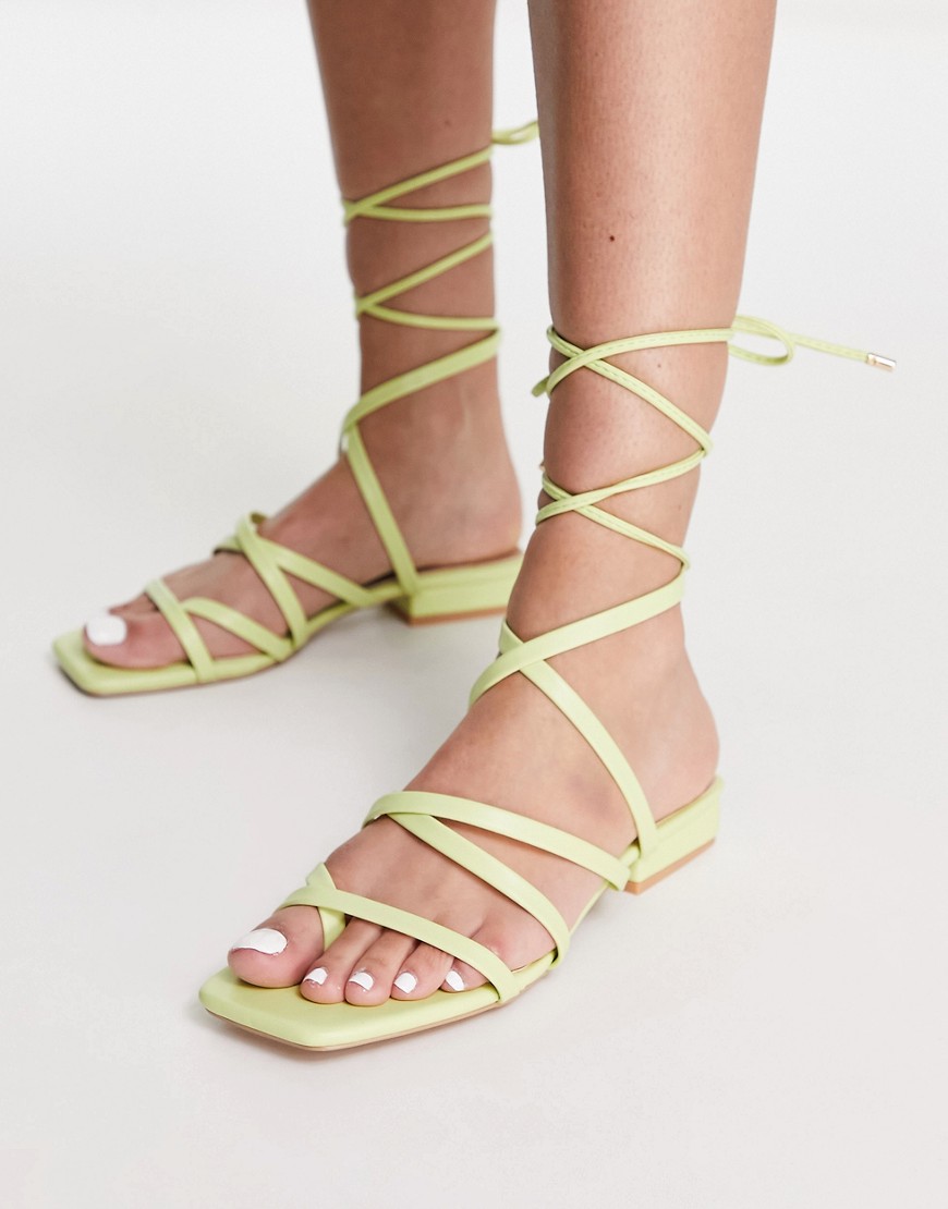 Bebo vinny strappy tie leg flat sandals in lime-Green