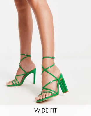 BEBO Wide Fit Adelaide strappy heeled sandals in green patent