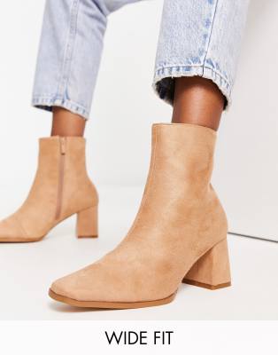 Bebo Wide Fit Mollie heeled ankle boots in beige  - ASOS Price Checker