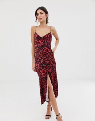red leopard print slip dress