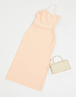 peach bodycon midi dress