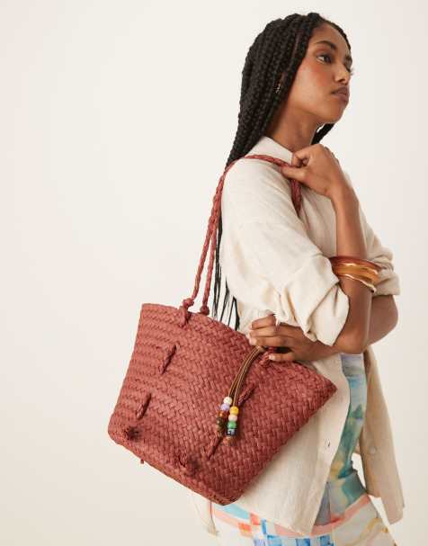 Becksondergaard adina straw tote bag in burgundy - view 1