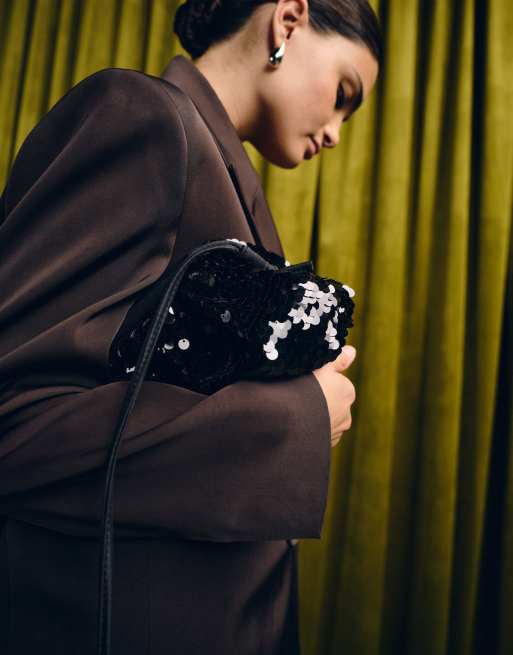 Becksondergaard Bonita sequin pillow clutch bag with crossbody strap in black, 2 of 4