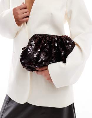 Becksondergaard Becksondergaard bonita sequin pillow clutch bag with crossbody strap in brown
