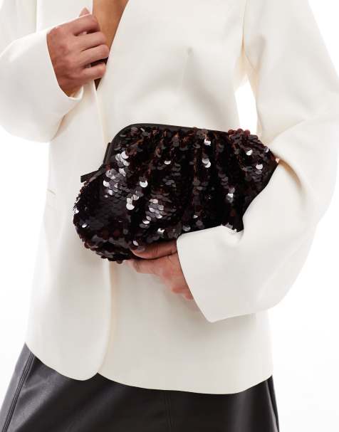 Becksondergaard bonita sequin pillow clutch bag with crossbody strap in brown - view 1