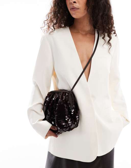 Becksondergaard bonita sequin pillow clutch bag with crossbody strap in brown, 3 of 4