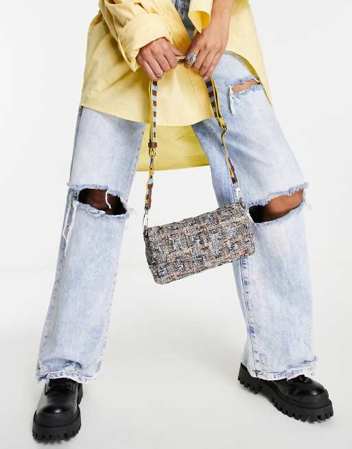Becksondergaard - Borsa da spalla blu navy con tracolla ampia e stampa