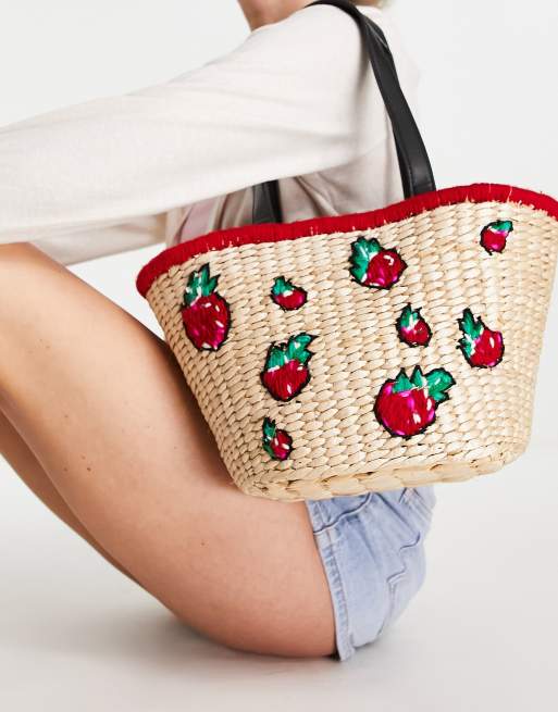 Becksondergaard - Borsa shopping color naturale con lamponi