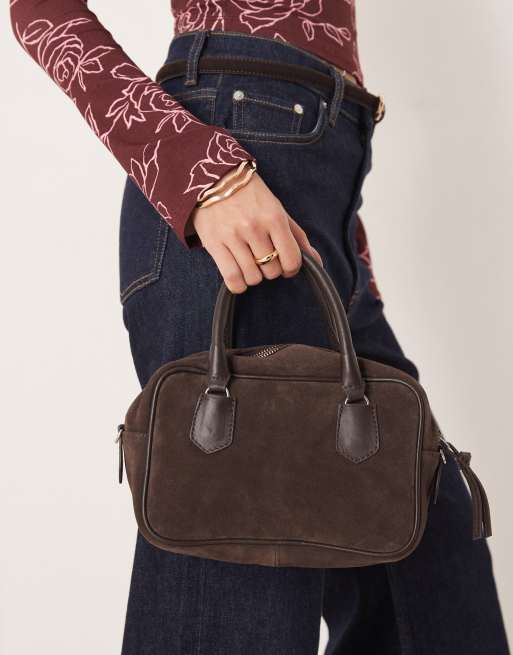 Becksondergaard bree suede bowler bag in dark brown, 3 of 4