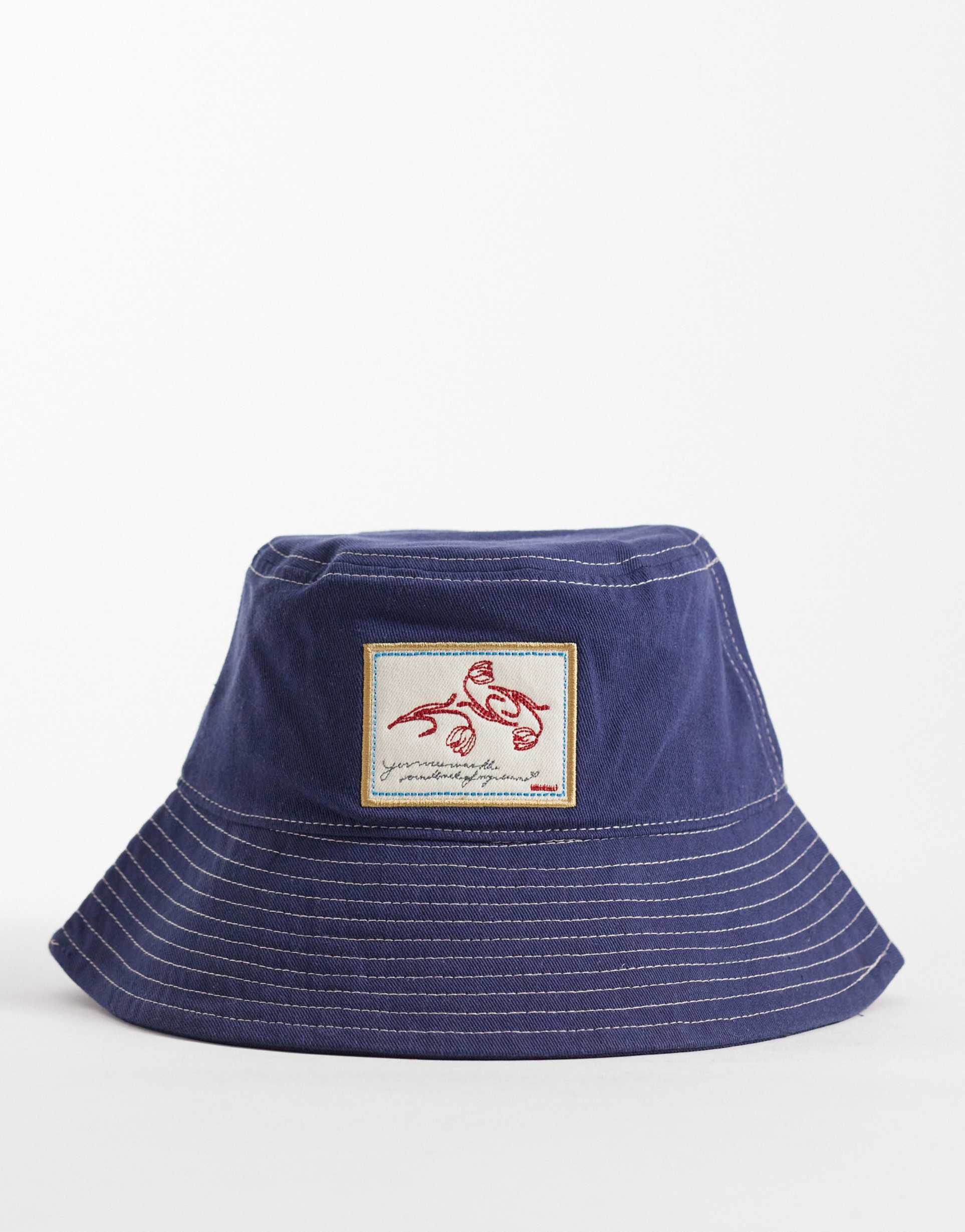 becksondergaard canvas cotton bucket hat in navy blue