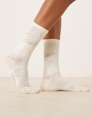 Becksondergaard - Chaussettes à fleurs brodées - Blanc 37-39