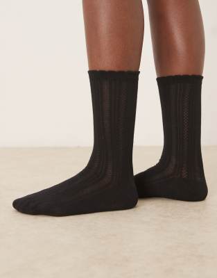 Becksöndergaard - Crochia Cotta - Pointelle-Socken in Schwarz