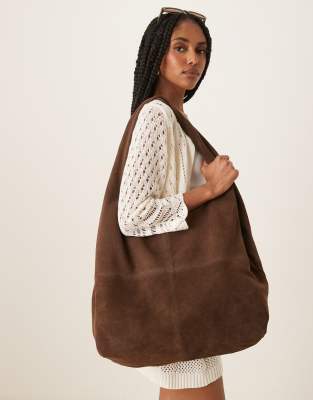 dalliea suede slouchy shoulder tote bag in dark brown