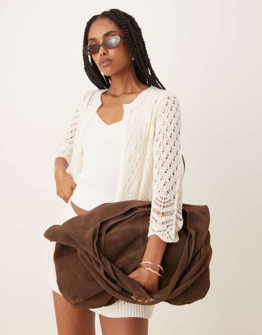 Becksondergaard dalliea suede slouchy shoulder tote bag in dark brown