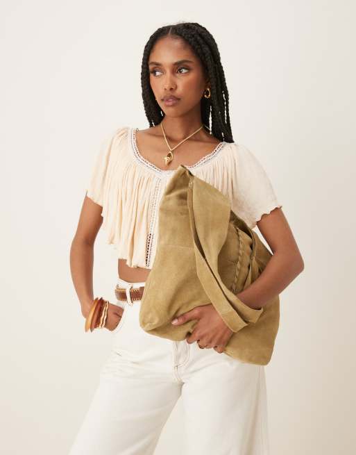 BECK Becksondergaard – Demi – Oliwkowozielona zamszowa torebka na