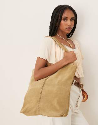 Becksondergaard - Demi - Sac porté épaule en daim avec surpiqûres - Vert olive